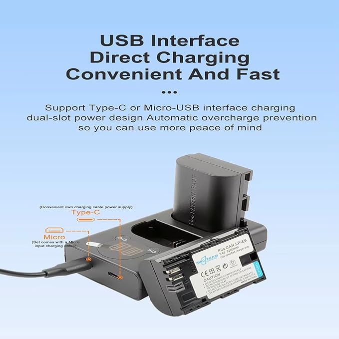 Dual USB Charger LP-E6 for LP-E6 Battery,EOS 5D Mark 2 3 II III 5DS 5DS R 6D 7D 7D Mark II 60D 60Da 70D 80D SLR Camera,Overcharge Protection,Portable Travel Charger