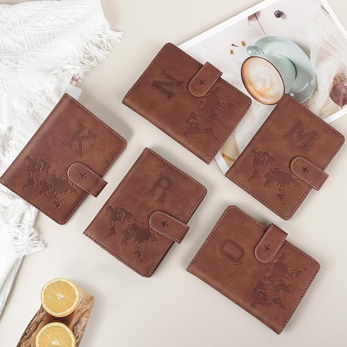 Passport Holder Wallet Cover Personalized Letter A-Z Travel Wallet RFID Blocking Passport Cover Wallet Case for Travel Passport Book Holders for Women and Men, Brown-L