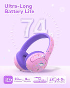 iClever BTH27 Toddler Headphones for 2+ Year Old-CPC Certified, 75/80dBA Safe Volume Limited, 74H Playtime, Bluetooth 5.4, BPA Free, Kids Bluetooth Headphones Aux Cord for Travel iPad, Purple