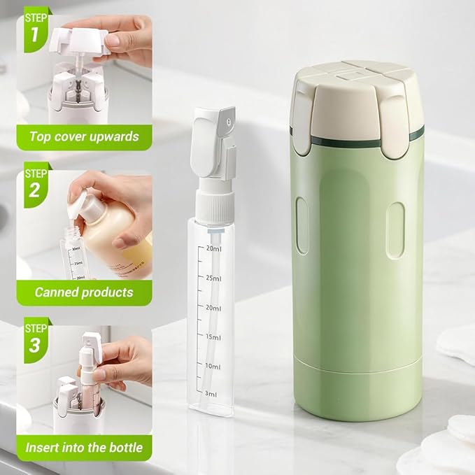 4 in 1 Travel Dispenser, 2026 New Travel Bottles for Toiletries, 4-in-1 Travel Refill Bottle Portable Travel Size Containers for Shampoo Lotion Conditioner Cream (Green+White)