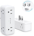 TROND Multi Plug Outlet Extender 2 Pack - 6 AC Outlet Splitter with 360° Rotating Plug, Wall Plug Adapter, 3 Way Multiplug Expander, Swivel Wall Extension Adapter for Bathroom Kitchen Office Travel