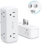 TROND Multi Plug Outlet Extender 2 Pack - 6 AC Outlet Splitter with 360° Rotating Plug, Wall Plug Adapter, 3 Way Multiplug Expander, Swivel Wall Extension Adapter for Bathroom Kitchen Office Travel