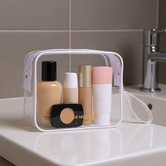 Icramsy Clear Makeup Bag,2 Pack TSA Approved Toiletry Bag Travel Toiletry Bag Hanging Makeup Cosmetic bag for Women Men (White)