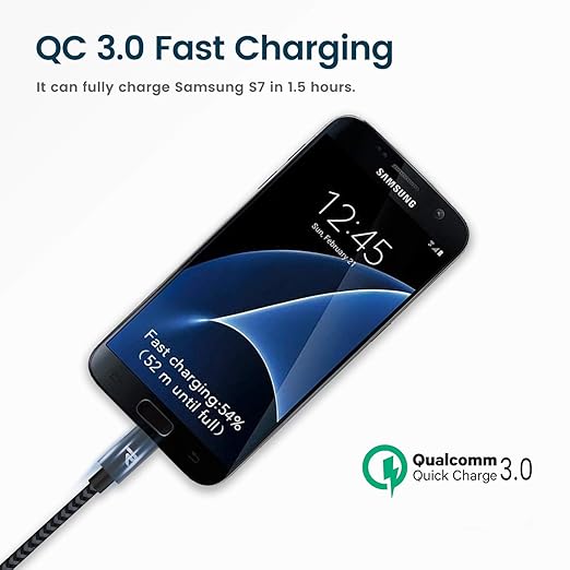 RAMPOW Micro USB Cable 10ft, Extra Long Charging Cord, QC 3.0 Fast Charge & Sync USB Cable, Braided Android Charger Cable for Samsung Galaxy S7 Edge S6 S5, Moto, LG G4, HTC - Space Gray