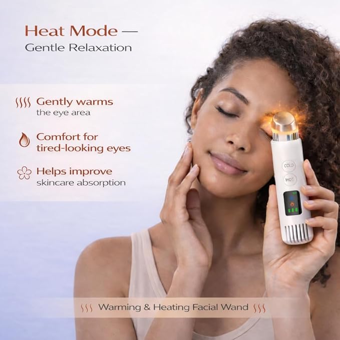 2-in-1 Cold & Warm Depuffing Wand for Face & Eyes,Adjustable Temperature Facial Massager with Cooling & Gentle Heat,Portable Skincare Tool for Puffiness, Dark Circles & Radiant-Looking Skin