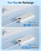 Portable Charger with Built in Cables，10000mAh 22.5W Max High-Speed Charging Power Bank with 4 Outputs 2 Inputs,External Travel Battery Pack for iPhones Android,iPad (Pearl White)