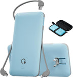 Q Portable Charger with Built-in Cables and AC Wall Plug, USB C External Battery Pack, 10000mAh Travel Essentials Power Bank Compatible with iPhone 16/15/14/13, Samsung Galaxy, Pixel,Tablet and More