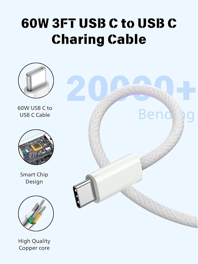 iPhone 17 Pro Max Charger Fast Charging,3Pack 20W Apple USB C Charger Block Comes with 10FT USBC to USBC Woven Cable Compatible with iPhone 17/Air/17Pro/16 ProMax/16e/15 Plus,iPad Pro/Air/Mini,AirPods
