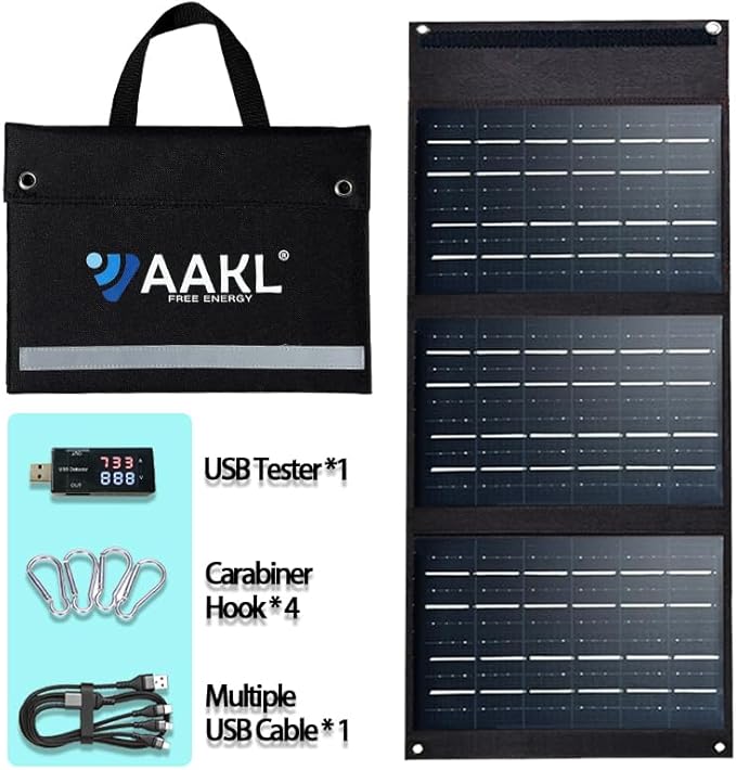 36W Foldable Solar Charger Portable Waterproof Panel Backpack Bag Quick Charging Power Station Compatible DC USB Tester Cables Port Cell Phone Pad Outdoor Camping Hiking