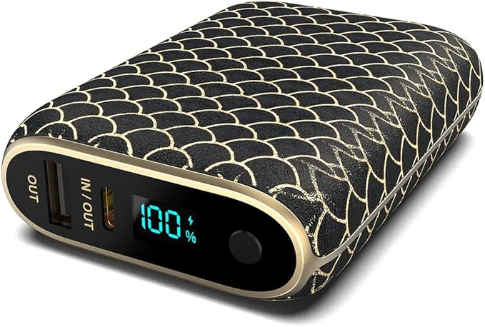 Halo RapidPack 10K DLX Power Bank | USB & USB-C Fast Charging for Multiple Devices, Smart Phones & Tablets, Synthetic Leather Wrapped, Portable Battery Charger, TSA Air Travel Approved — Black