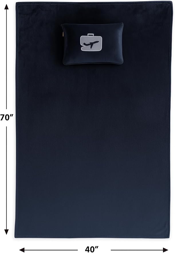 Comfort Fly Travel Blanket & Pillow – 2-in-1 Micro Plush Airplane Blanket with Carry Case (40" x 70") - Navy