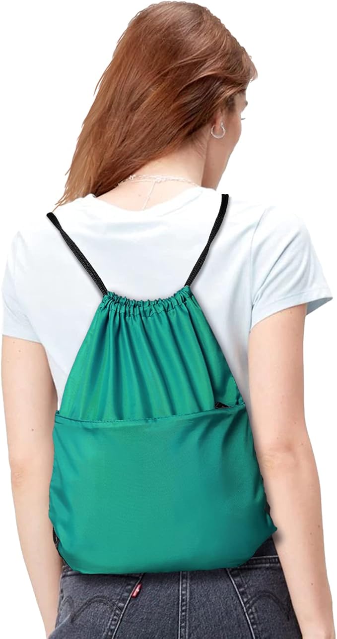 Drawstring Backpack Sports Water Resistant String Bag Sport Gym Sackpack for Women Men Students Large Size with Zipper, Teal