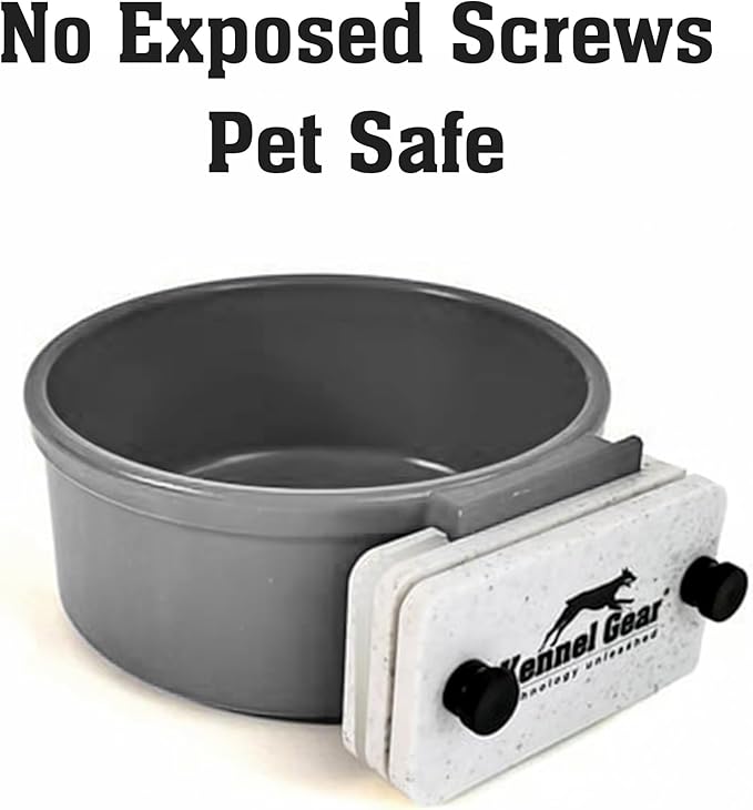 Dog Crate Water Bowl No Spill, 20oz Food-Grade Polypropylene Feeder, Secure Crate Mount with Covered Parts, Travel-Ready & Easy to Clean (Grey)