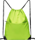 Drawstring Backpack Sports Water Resistant String Bag Sport Gym Sackpack for Women Men Large with Zipper, Apple Green