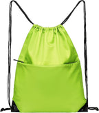 Drawstring Backpack Sports Water Resistant String Bag Sport Gym Sackpack for Women Men Large with Zipper, Apple Green