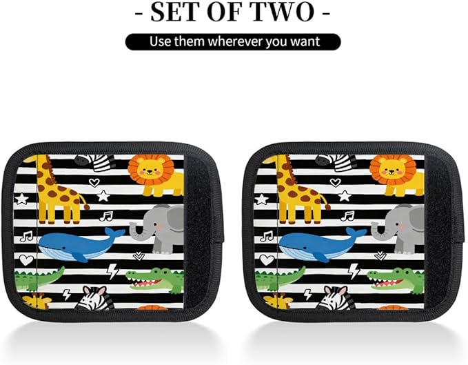 2 Pack Luggage Handle Wrap with Travel Tags - Non-Slip Protective Cover Soft Handle Grips Covers for Suitcase(Crocodile Elephant Whale)