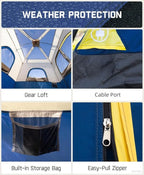 FanttikOutdoor Camping Tent 4/6/8/10 Person Instant Cabin Tent Setup in 60 Seconds with Rainfly & Windproof Portable with Carry Bag for Family Camping & Hiking, Upgraded Ventilation, Navy Blue