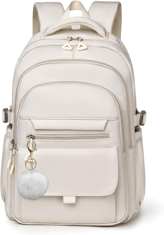 Backpack for Girls, Solid-Color School Backpack for Boys Kids, Aesthetic Girls Bookbag for Elementary School Travel Daypack,Beige