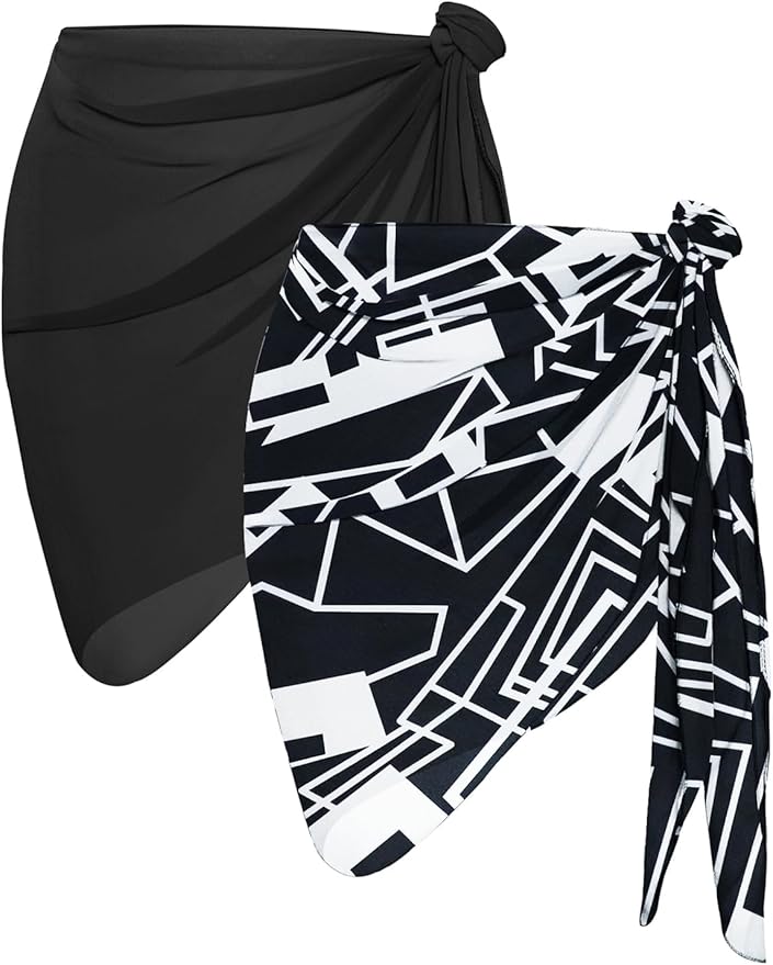 CHICGAL 2 Pieces Women Beach Sarong Bathing Suit Wrap Skirt Sheer Bikini Swimsuit Cover Ups for Swimwear