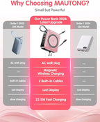6-in-1 for Magsafe Portable Charger with Built-in Cables & Wall Plug,10000mAh Magnetic Wireless Power Bank,22.5W Fast Charging USB C Battery Pack,Travel Essentials for iPhone 17/16/15/14/13/12,Pink