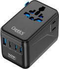 Ceptics 6 in 1 International Power Adapter with PD 140W USB-C, 1x USB-A, 3X Type C, Universal Input and 1x USA/JP Input with Type A, C, G, I Plug outlets for Global Travel – CE & RoHS Certified