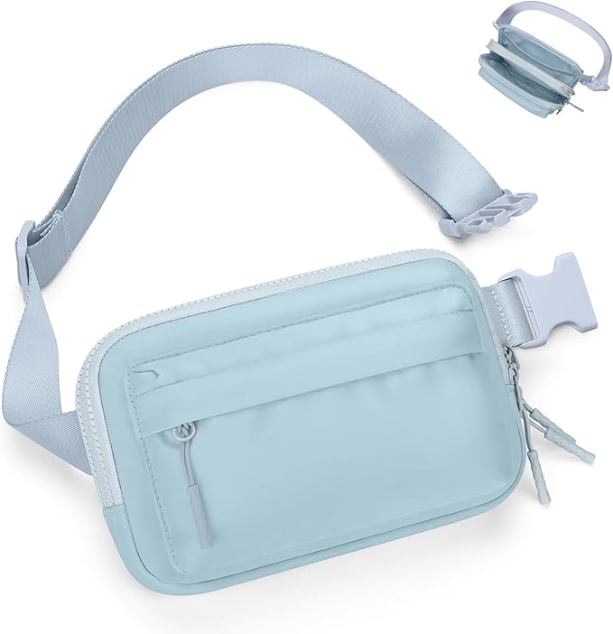 Fanny Packs for Women Men,Belt Bag,Water-resistant Crossbody Bag with 4 Zipper Pockets,Fashion Waist Packs with Adjustable Strap for Workout/Running/Yoga/Shopping/Hiking,Blue Grey