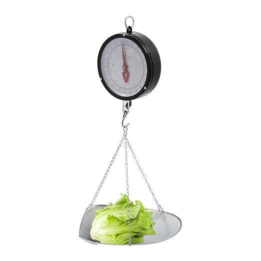 22LBS Double Sided Dial Hanging Scale, Mechanical Hanging Scale with Scoop/Chain, Portable Handheld Scale Commercial Household Weighing Scales for Supermarkets Farm Kitchen (Black)