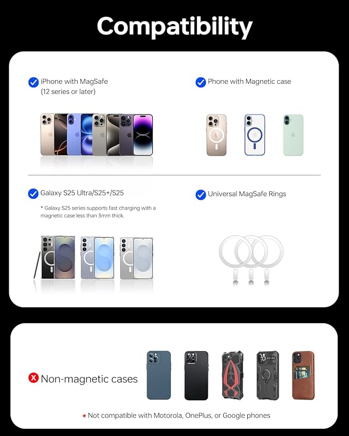 ULiXWH 10,000mAh for MagSafe Power Bank Ultra Slim, Magnetic Wireless Charger with USB-C Cable, Fast Charging Portable Battery for iPhone 17/16/15/14/13/12 Series, All-Metal Design, Black