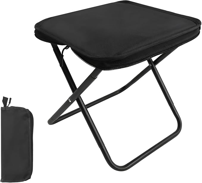 Portable Folding Camping Stool - 1.4Lbs Ultra Lightweight, 220Lbs Heavy Duty, Reinforced Steel Frame, Quick Deploy for Hiking Fishing Camping & Outdoor Events (Black)