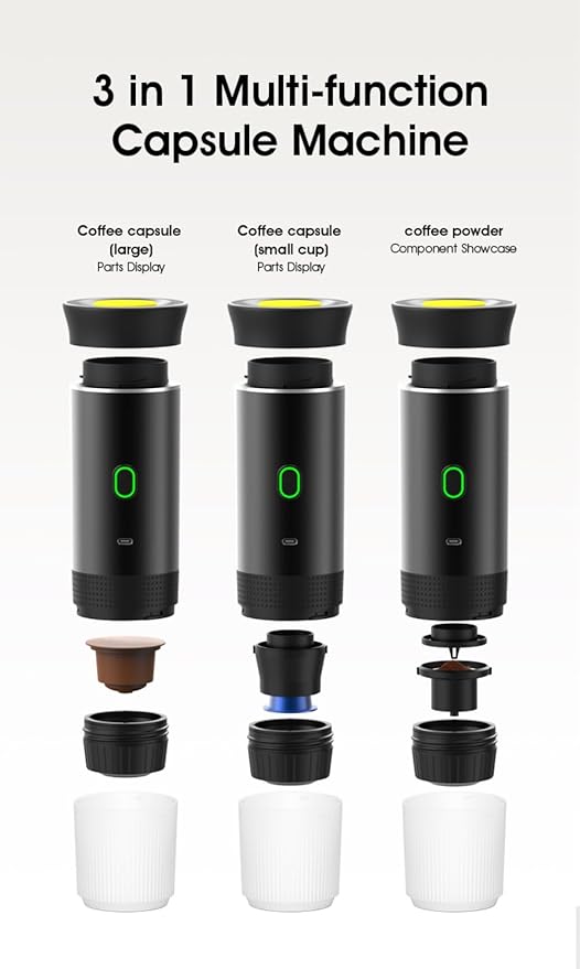 Wireless Portable Electric Coffee Maker with USB-C, Self-Heating, Rechargeable Espresso Coffee Machine for Travel, Camping, RV,Home,Office (black)