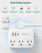 European Travel Plug Adapter, US to UK Europe Power Strip for EU/UK/US with USB C, 3 USB Ports 3 AC Outlets, 3ft Extension Cord, International Travel Power Strip, Type C for Europe EU Germany France