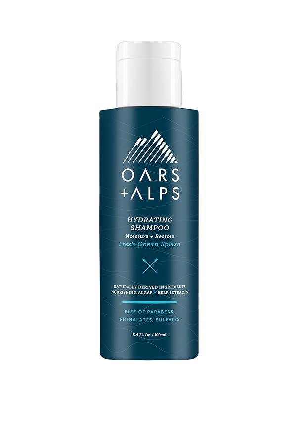 Oars + Alps Hair and Body Travel Kit for Men, Includes Sulfate Free Shampoo, Conditioner, Body Wash, Deodorant, and Reusable Pouch, TSA Friendly, Fresh Ocean Splash Scent