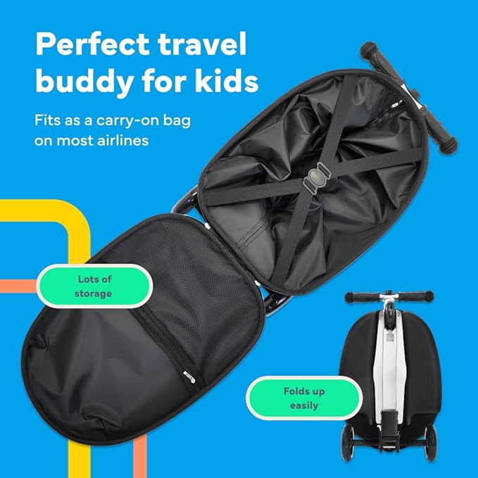 Lascoota Scooter Suitcase - Foldable 2-in-1 Luggage - LED Light Wheels & Lightweight Carry Luggage - Overhead-Ready Carry Suitcase for Kids - Ice Cream, 17.3 x 12.4 x 8.7 in