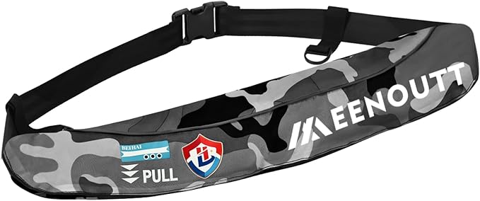 Automatic Inflatable Belt Pack Water Sports Jacket Waist Belt PFD for SUP Paddleboarding Fishing Boating Kayaking（fit 80-330 lbs） (Gray camouflage)