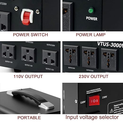 Yinleader Voltage Converter Transformer(110V to 220V, 220V to 110V) Step Up/Down Transformer Converter 110/120 Volt - 220/240 Volt w/US Power Cord,Circuit Breaker Protection (VTUS-3000-6S)