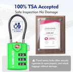 SURE LOCK TSA Approved Combination Luggage Locks with Open Alert Indicator – Durable Zinc Alloy Cable Travel Locks with Large Easy-Read Dials for Suitcases, Backpacks & Gym Bags （Green 2 Pack