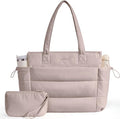 LOVEVOOK Tote Bag for Women with Giant Tumbler Holder Pocket, Puffer Work Travel Laptop Handbag with Zipper for Nurse Teacher