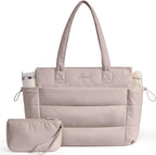 LOVEVOOK Tote Bag for Women with Giant Tumbler Holder Pocket, Puffer Work Travel Laptop Handbag with Zipper for Nurse Teacher