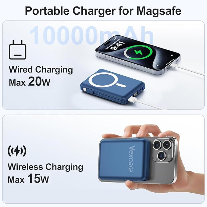 for Magsafe Power Bank, 10000mAh Magnetic Power Bank with USB-C Cable and PD 20W USB C Fast Charging LED Display, Wireless Portable Charger for iPhone 17/16/15/14/13/12/Pro/Pro Max