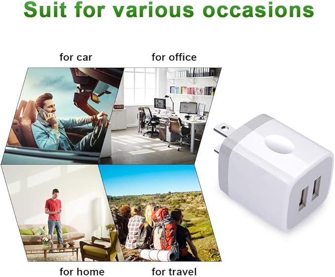 USB Plug, USB Wall Charger 3 Pack, GiGreen Dual Port Electrical Plug Wall Outlet Charger Cube 5V 2.1A Charging Block Compatible iPhone 16 15 14 13 12 11 X,Samsung S25 S24 S23 S20 S10 S9 Note20,LG,Moto