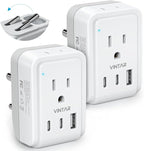 2 Pack US to India Plug Adapter, VINTAR Foldable India Power Adapter with 2 Outlets and 3 USB Ports(2 USB C), 5 in 1 Type D Plug Adapter for US to India Bangladesh Maldives Pakistan Sri Lanka