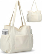 Corduroy Tote Bag for Women,Large Capacity Cute Tote Bags With 6 Pockets,Crossbody Shoulder Handbag for Work Travel Gym