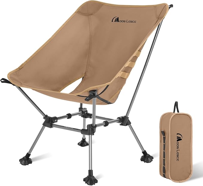 MOON LENCE Camping Chair Plus, Upgraded Comfort & Size, Still Compact and Lightweight, Folding Portable Chair for Backpacking & Hiking, 400Lbs Capacity, Gen 3 Plus (Khaki)