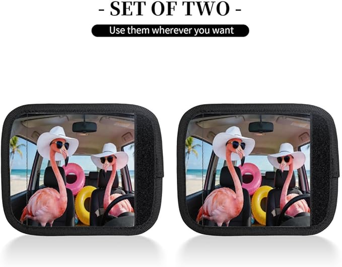 2 Pack Luggage Handle Wrap with Travel Tags - Non-Slip Protective Cover Soft Handle Grips Covers for Suitcase(Funny Flamingos)