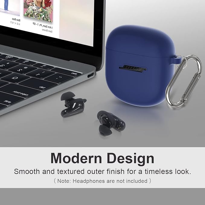 Silicone Case for Bose QuietComfort Earbuds II (2022) & QuietComfort Ultra (2023), Shockproof Protective Cover With Keychain for Men Women (Blue)
