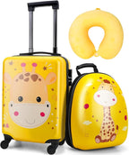 emissary Kids Luggage with Wheels, Hardside Toddler Carry On Suitcase Set, Lightweight Rolling Travel Bag for Boys and Girls, Airline Approved Travel Gifts - Yellow Giraffe
