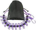 Adjustable Elastic Clothesline with Clips and Positioning Balls Portable Retractable Windproof Laundry Hanging Rope for Travel Camping Indoor Use Anti-Skid Washing Line with Drawstring Bag Purple