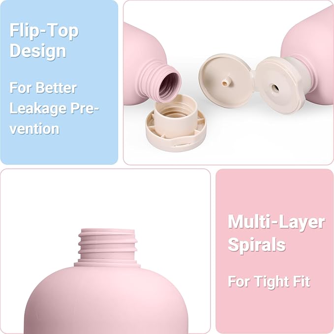 ASEVAT 6.7oz 4Pcs Plastic Refillable Travel Shampoo & Conditioner Bottles With Flip Cap