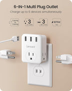 LENCENT 3 Prong to 2 Prong Adapter, 2 Pack, 3 Outlets Extender with 3 USB Ports, Wall Charger, Multi Plug Extender Splitter, Travel Adaptor for US to Japan Philippines-Type A