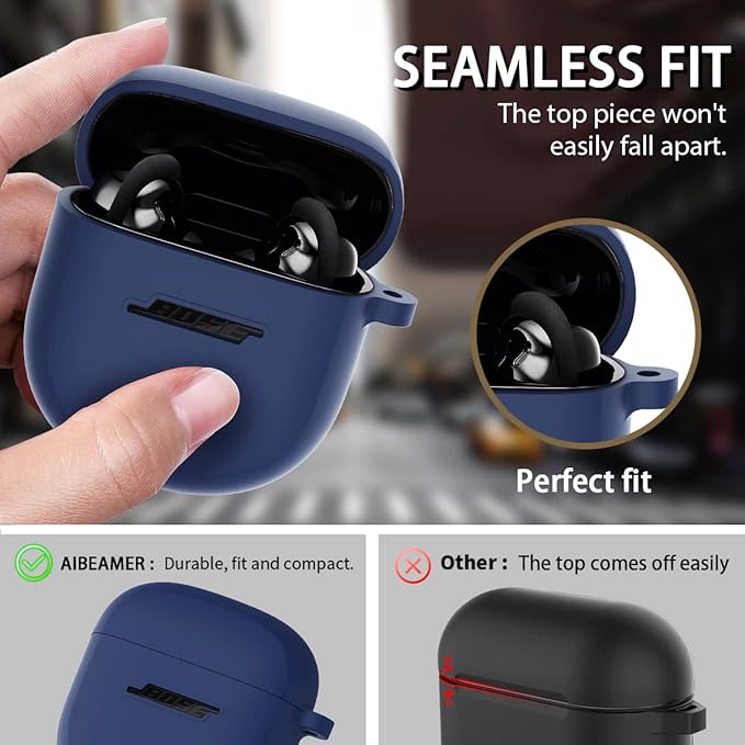 Silicone Case for Bose QuietComfort Earbuds II (2022) & QuietComfort Ultra (2023), Shockproof Protective Cover With Keychain for Men Women (Blue)